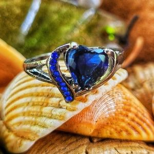 Blue Heart 925 Silver Ring Size 10
